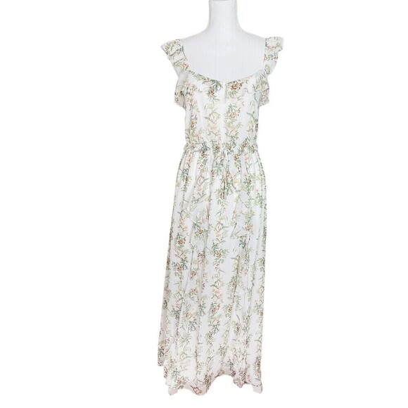 Gal Meets Glam Isabella Floral Dress Women’s Size 2 White Ecru Ruffle Cross Back - Picture 1 of 10